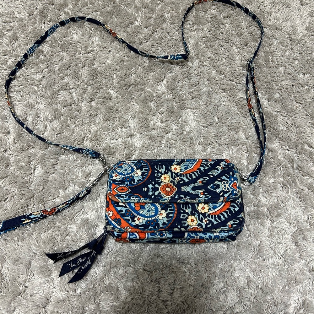 Vera Bradley Navy and Orange Patterned Crossbody Bag
